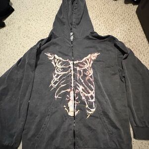 Gray Hoodie with Ribcage Design
